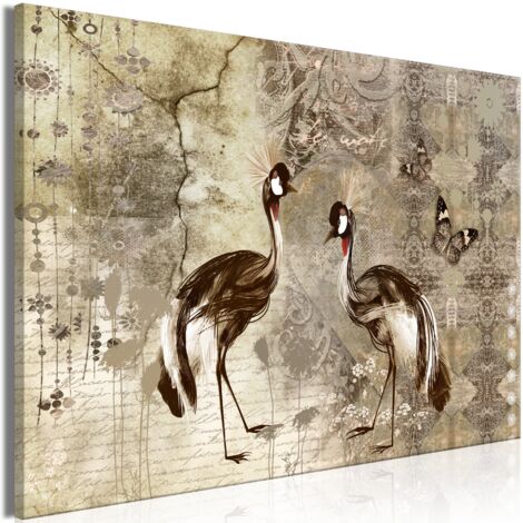 Cuadro decorativo en lienzo con impresión premium de 1 parte sobre marco de madera Patrón de grullas retro 120x80 cm 110015337 (1/3)