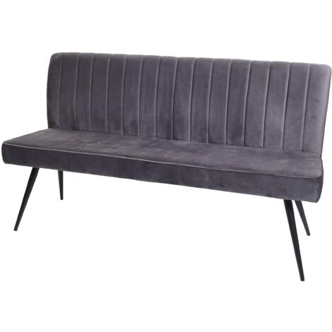 Banco sofá comedor tapizado con respaldo en terciopelo gris oscuro y metal 160 cm 040005856
