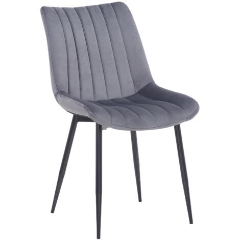 Silla de comedor x1 costura decorativa vertical con patas de metal negro mate y asiento de terciopelo gris 100002325 (1/5)