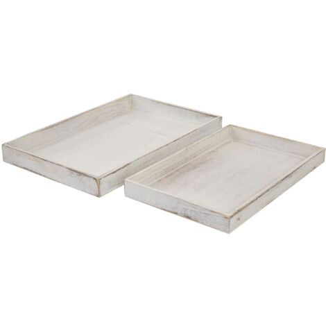 Juego de 2 bandejas de desayuno de madera bandeja decorativa diseño vintage blanco envejecido 040002972 (1/5)