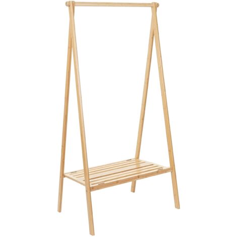 Perchero para ropa con estante para guardar zapatos o accesorios en bambú plegable 150x84x57cm 040004926 (1/5)