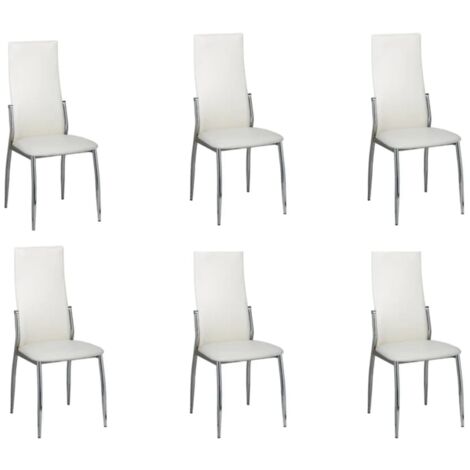 Juego de 6 sillas de cocina comedor de diseño clásico en estructura cromada de PVC blanco DEC025671 (1/5)