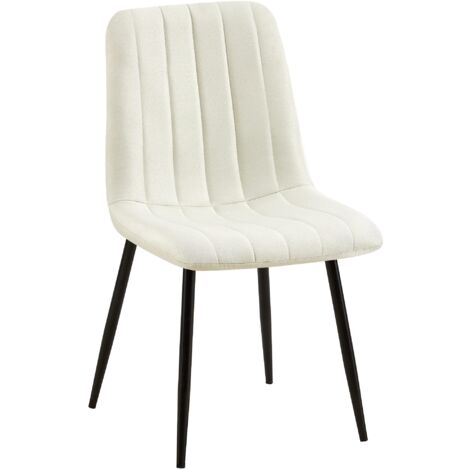 Silla de comedor x1 asiento con costura decorativa vertical en tela crema patas de metal negro 100002211 (1/5)