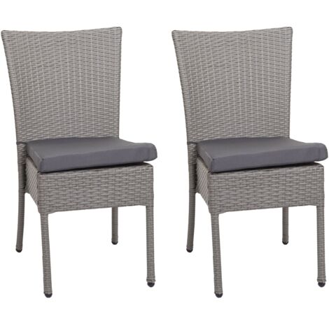 Juego de 2 sillas de poliratán gris balcón jardín apilables cojines gris oscuro 040007409 (1/5)