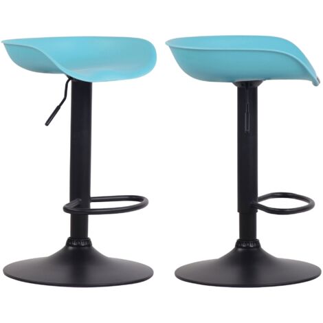 Conjunto de 2 taburetes de bar con altura regulable y asiento giratorio en plástico azul patas tulipán de metal negro mate con reposapiés TDB10251 (1/3)
