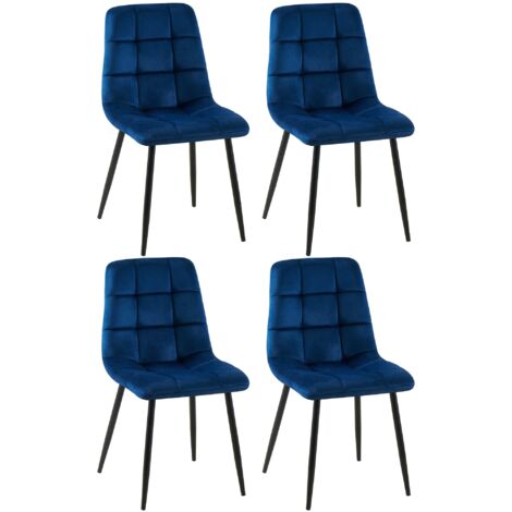Juego de 4 sillas de comedor con costura cuadrada en tela de terciopelo azul oscuro, patas de metal negro 100001795 (1/5)