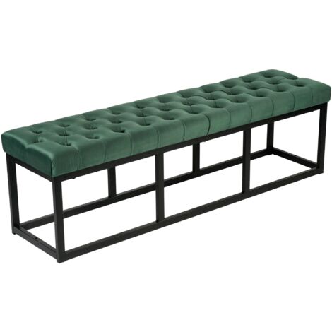 Banco acolchado final de cama en tela de terciopelo verde soporte de metal negro 150 cm BAN10112