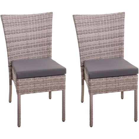 2x sillas sillones para balcón jardín apilables poliratán gris cojín gris oscuro 040000262 (1/5)