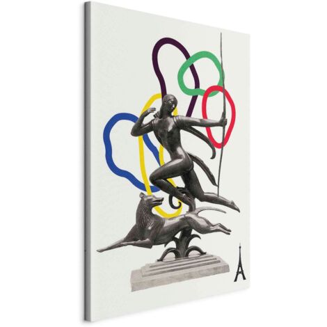 Cuadro decorativo impreso sobre lienzo Motivo de los Juegos Olímpicos de París Mujer con ilustración de perro 20 x 30 cm 110018358 (1/3)