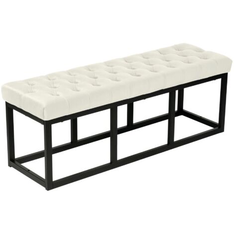Banco banco final de cama longitud 120 cm de terciopelo acolchado de terciopelo crema y metal negro 100003667