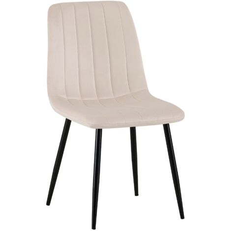 Silla de comedor x1 asiento con costuras decorativas verticales en tela de terciopelo crema patas de metal negro 100002204 (1/5)