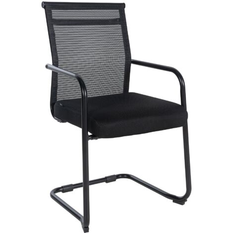 Sillón de oficina sin ruedas, patín en tela y metal negro BUR10683 (1/5)