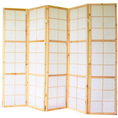 Biombo de 5 paneles en madera natural y papel de arroz 175x220cm PAR06035 (1/3)