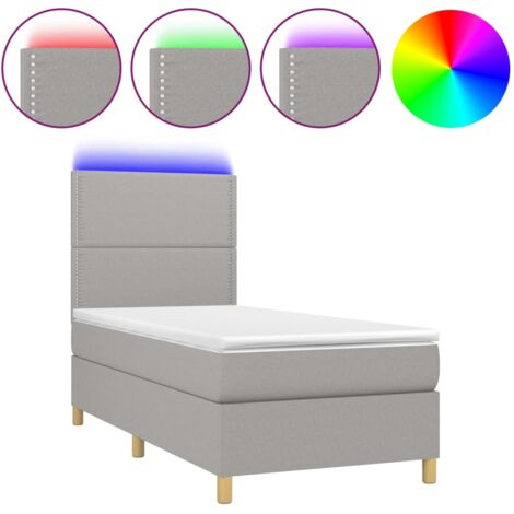 Estructura de cama LED con cabecero con somier colchón 90x200cm tela gris claro TDL0209457 (1/5)
