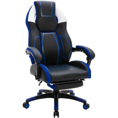 Sillón de oficina con reposapiés telescópico y reposabrazos en PVC negro/azul 100002448 (1/5)