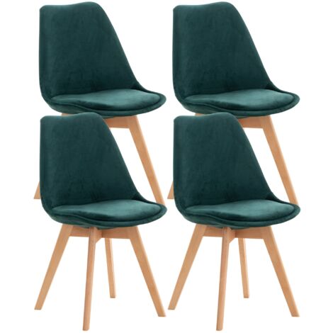 Juego de 4 sillas de comedor de diseño escandinavo en tela de terciopelo verde con patas de madera clara CDS10386 (1/5)