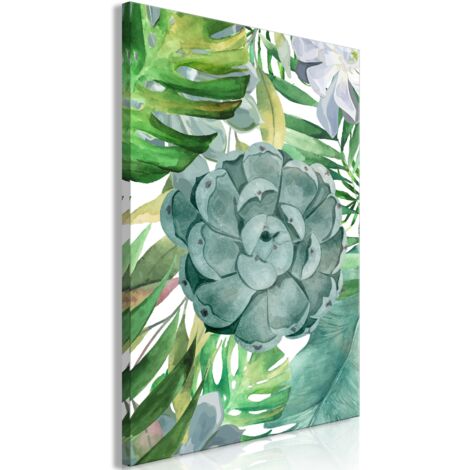 Cuadro decorativo en lienzo con impresión premium de 1 parte sobre marco de madera Patrón de flora tropical 60x90 cm 110015864 (1/3)