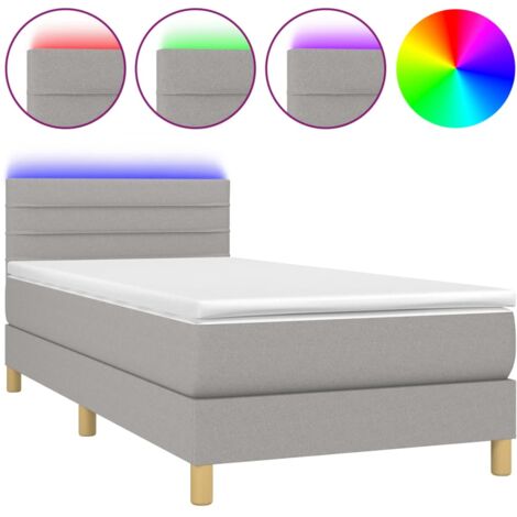 Estructura de cama LED con somier de láminas cabecero y colchón de 90x200cm en tejido gris claro TDL0209459 (1/5)