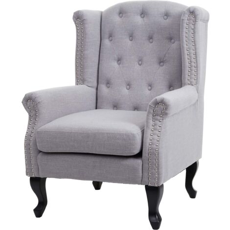 Sillón Chesterfield Sillón relax Sillón club gris tela/textil 040003085 (1/5)