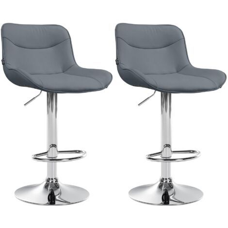 Juego de 2 taburetes de bar x1 con costuras decorativas en PVC gris pie de trompeta metal cromado 100004451 (1/5)