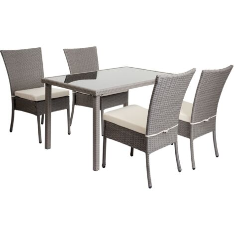 Conjunto de mesa y 4 sillones de jardín de polirratán gris con cojines color crema 040006765 (1/5)