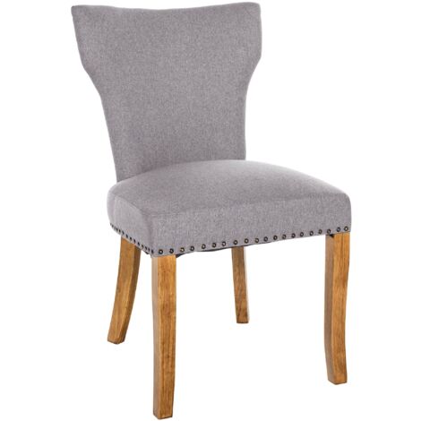 Silla de comedor x1 botones decorativos en tela gris y patas de madera marrón claro 100002174 (1/5)