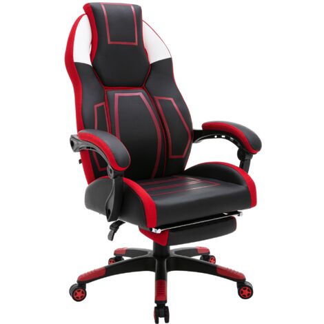 Sillón de oficina con reposapiés telescópico y reposabrazos en PVC negro/rojo 100002447 (1/5)