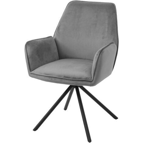Sillón tapizado silla de salón oficina con reposabrazos rotación 90° en terciopelo gris FAL04034 (1/5)