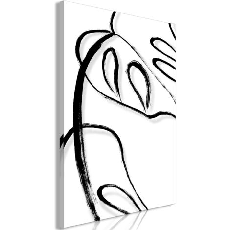 Cuadro decorativo en lienzo con impresión premium en 1 parte sobre marco de madera con estampado Monstera blanco 60x90cm 110015816 (1/3)