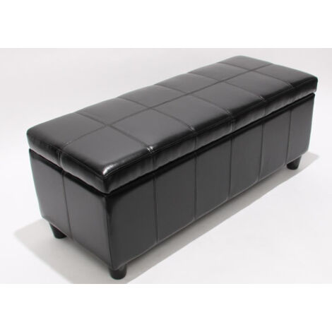 Banco de almacenamiento de cuero regenerado negro 112x45x45cm BAN04012