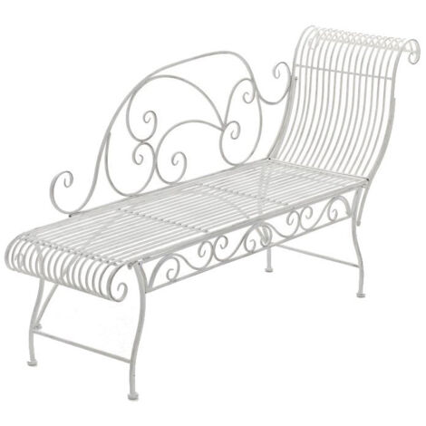 Banco de jardín banco de diseño en hierro forjado blanco envejecido respaldo lado derecho 156x46 cm MDJ10190