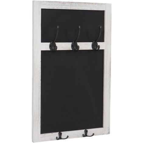 Perchero de pared tablero de tiza con 5 ganchos 55x34cm blanco vintage 040000982