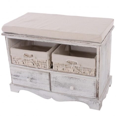 Banco banco de madera con 2 cestos y cajones blanco 42x62x33cm BAN04024