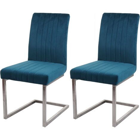 Juego de 2 sillas de comedor Silla de conferencia acero inoxidable cepillado terciopelo azul turquesa CDS04485 (1/5)