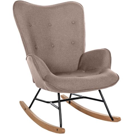 Mecedora mecedora de tela color topo con estructura de metal acolchado y deslizadores de madera 100003808
