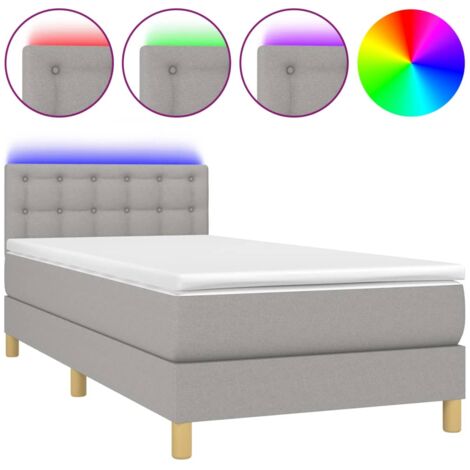 Estructura de cama LED con cabecero con somier y cubrecolchón 100x200 cm en tela gris claro TDL0207961 (1/5)