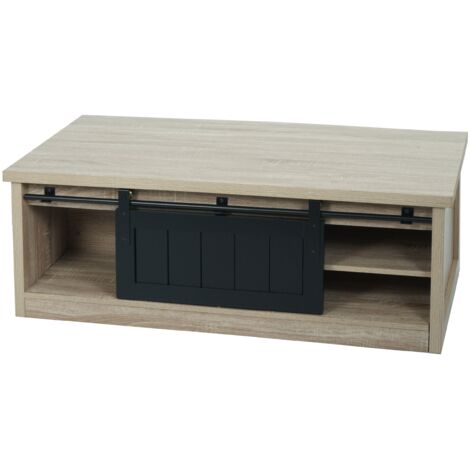 Mesa de centro mesa auxiliar con puerta corredera 6 compartimentos de almacenamiento aspecto madera metal 44x120x60 cm 040008435 (1/5)