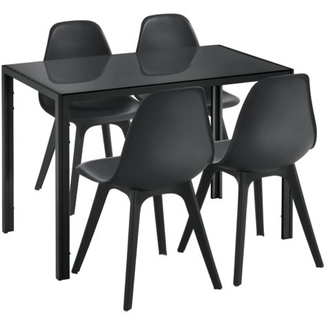 Conjunto de Mesa y 4 Sillas Mesa de Comedor con 4 Sillas Metal Madera Plastico Vidrio Negro 030001663 (1/5)