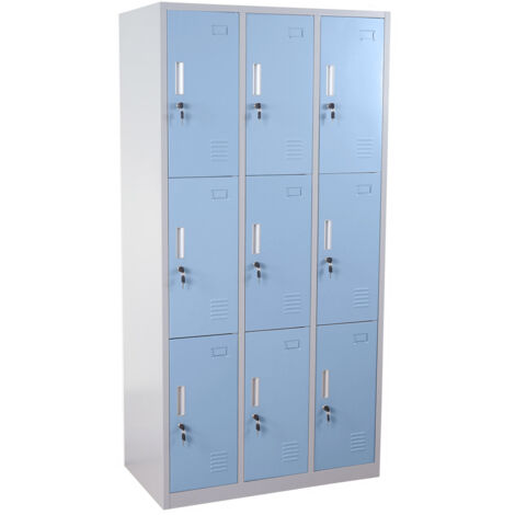 Armario taquilla taquilla de metal segura 9 compartimentos azul 040003622 (1/5)