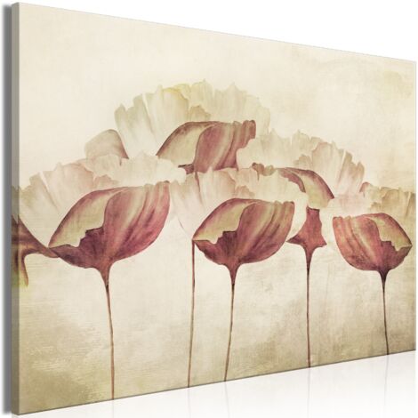 Cuadro decorativo en lienzo con impresión premium en 1 parte sobre marco de madera Patrón de flores en beige 120x80 cm 110015932 (1/3)