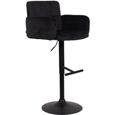 Taburete de bar giratorio en terciopelo negro y metal negro con reposapiés y respaldo TDB10651 (1/4)
