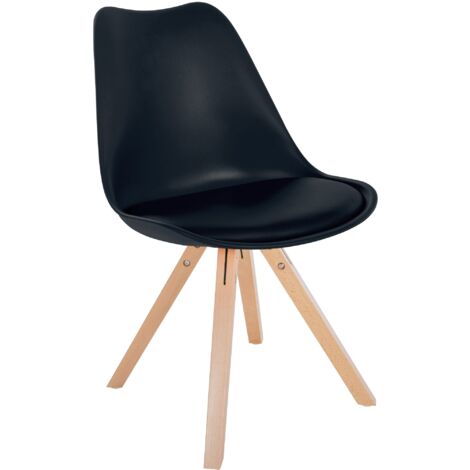 Silla de comedor x1 estilo escandinavo en plástico negro con patas de madera clara 100001459 (1/5)