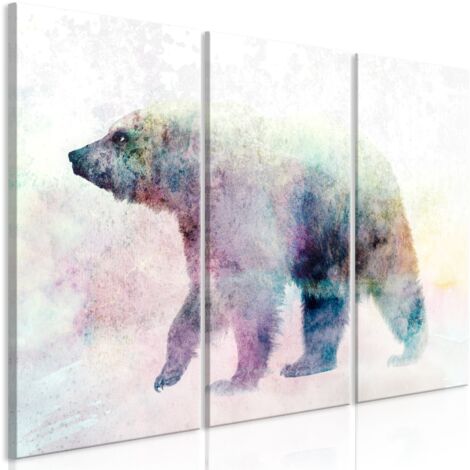 Cuadro decorativo en lienzo con impresión premium en 3 partes sobre marco de madera Motivo del oso solitario 60x40 cm 110014760 (1/3)