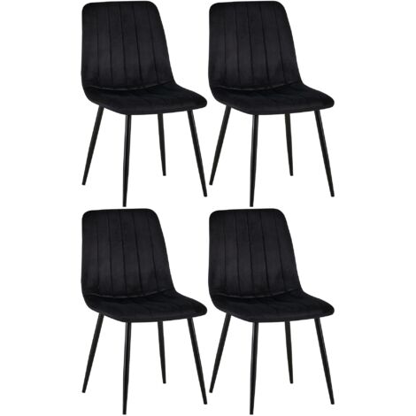 Juego de 4 sillas de comedor con costuras decorativas verticales en tela negra y metal negro 100001863 (1/5)