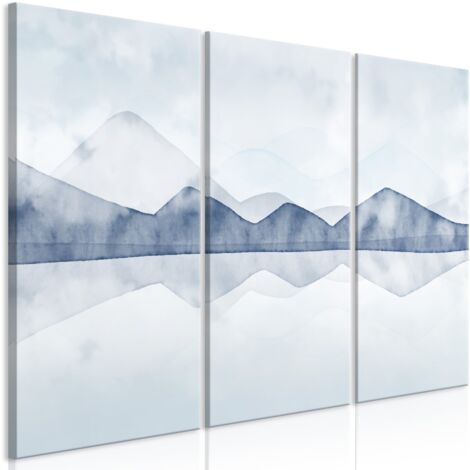 Cuadro decorativo en lienzo con impresión premium en 3 partes sobre marco de madera Motivo del lago en las montañas 120x80cm 110017857 (1/3)