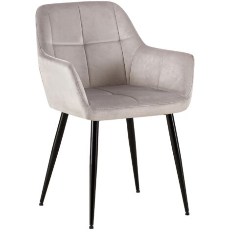 Silla de comedor office cuadrada con costuras decorativas en terciopelo gris claro patas de metal negro 100001904 (1/5)