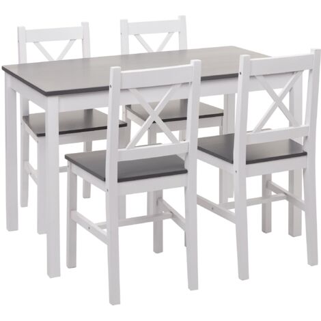 Conjunto de 4 sillas con mesa de comedor o cocina diseño sencillo en madera blanca 040006732