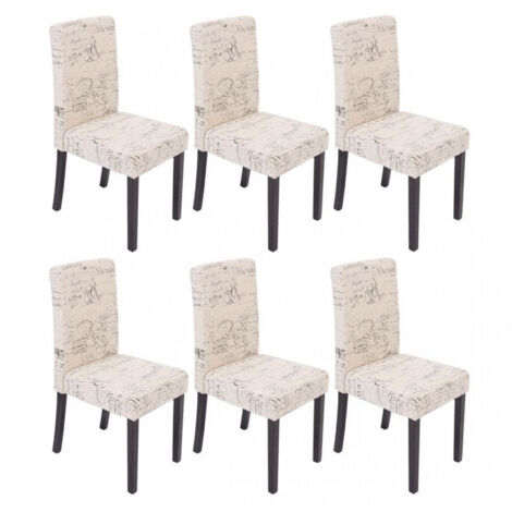 Juego de 6 sillas de comedor en tela crema con estampado de patas oscuras CDS04230 (1/5)