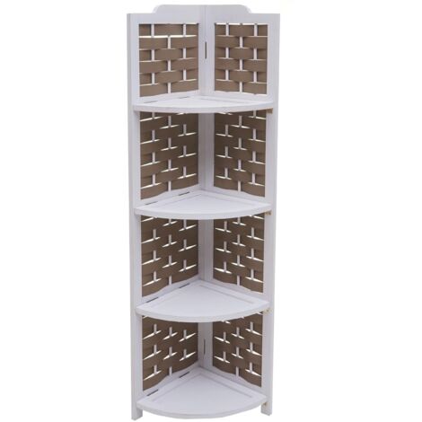 Estante esquinero con 4 estantes plegables en madera de paulownia 110 cm enrejado decorativo marrón 040008639