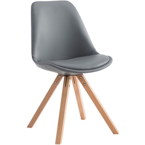 Silla de comedor de cocina escandinava con asiento de PVC gris, 4 patas de madera, forma cuadrada clara 100003408 (1/3)